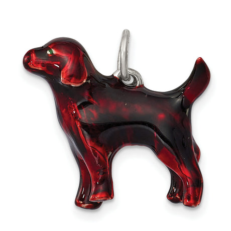 Sterling Silver Dog Pendant with Red Enamel Inlay, Animal Lover Keepsake Charm