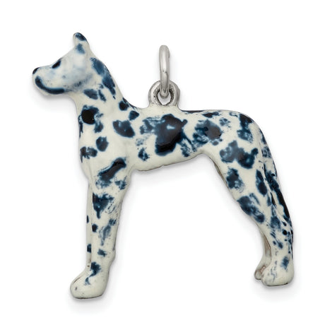 Sterling Silver Great Dane Pendant with Black and White Enamel, Dog Breed Jewelry for Women or Unisex