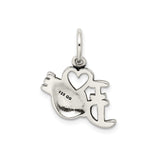 Sterling Silver Dance Charm Pendant with I Love Dance Heart Design for Dancers or Recital Gifts