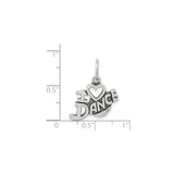 Sterling Silver Dance Charm Pendant with I Love Dance Heart Design for Dancers or Recital Gifts