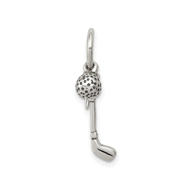 Sterling Silver Golf Club and Ball Pendant, Miniature Sports Charm for Golf Lovers