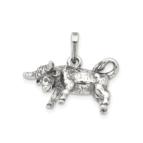 Sterling Silver Charging Bull Pendant, Taurus Zodiac Animal Totem Design for Men or Unisex