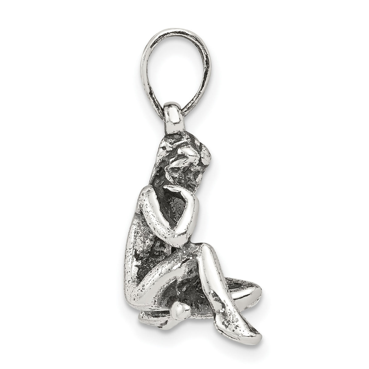 Sitting Virgo Maiden Charm Pendant in Real 925 Sterling Silver