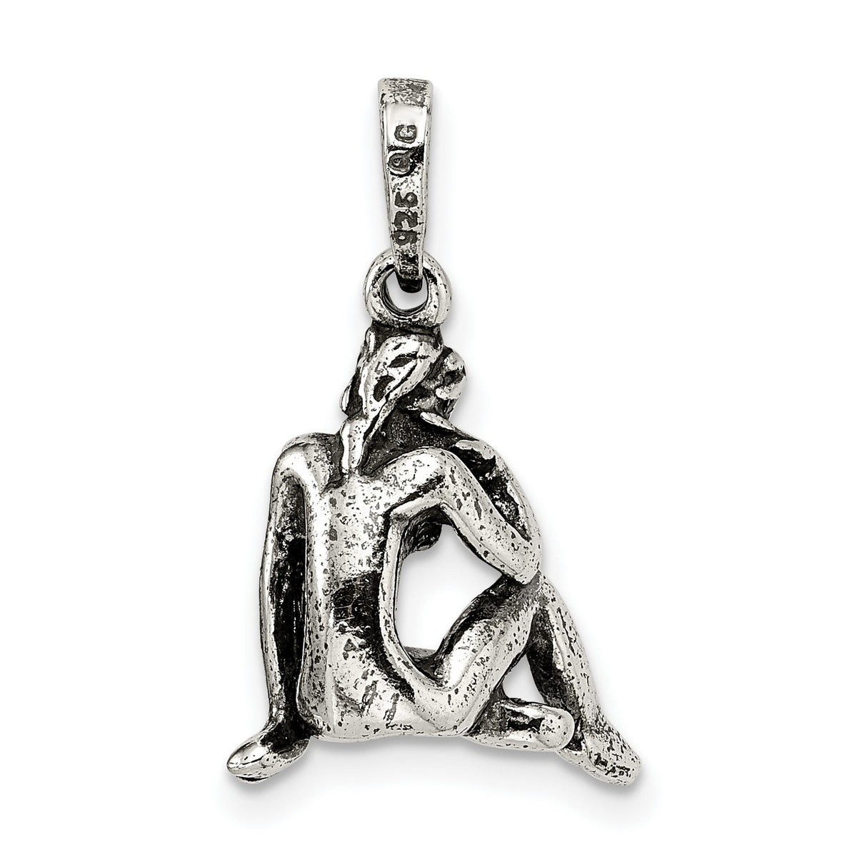 Sitting Virgo Maiden Charm Pendant in Real 925 Sterling Silver