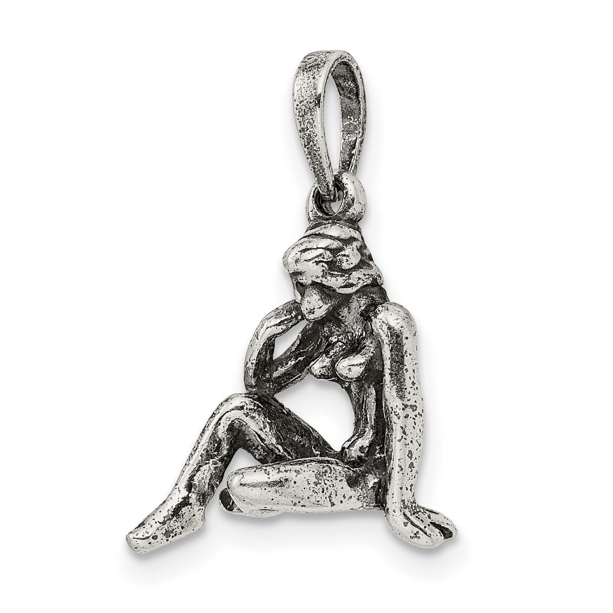 Sitting Virgo Maiden Charm Pendant in Real 925 Sterling Silver