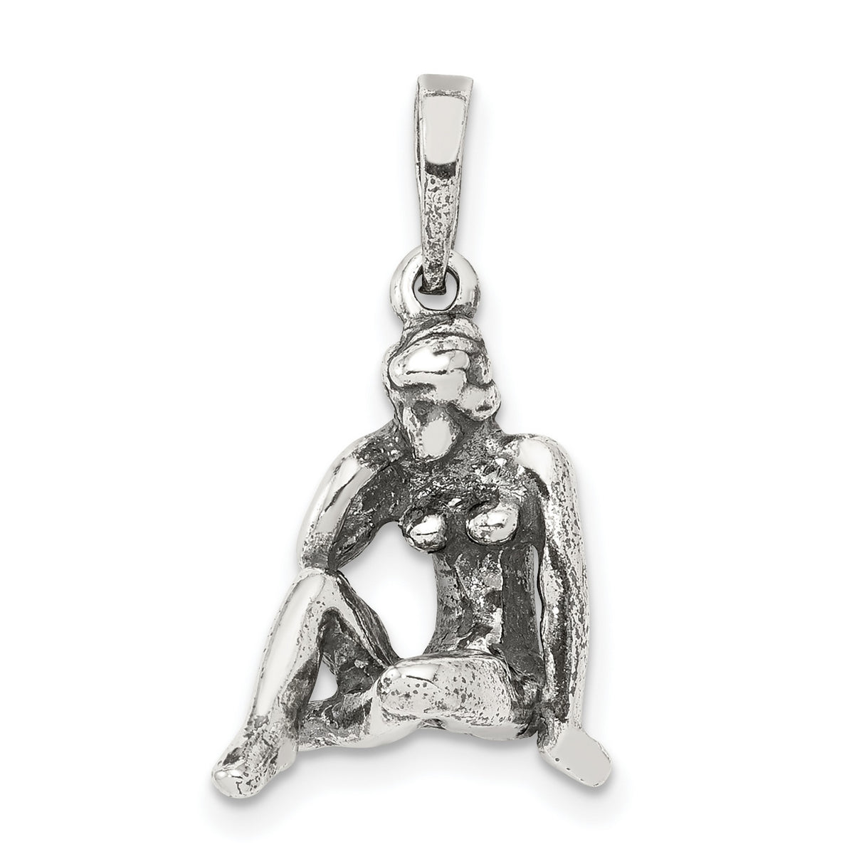Sitting Virgo Maiden Charm Pendant in Real 925 Sterling Silver