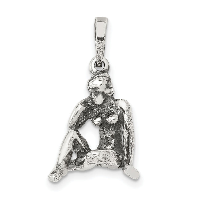 Sitting Virgo Maiden Charm Pendant in Real 925 Sterling Silver