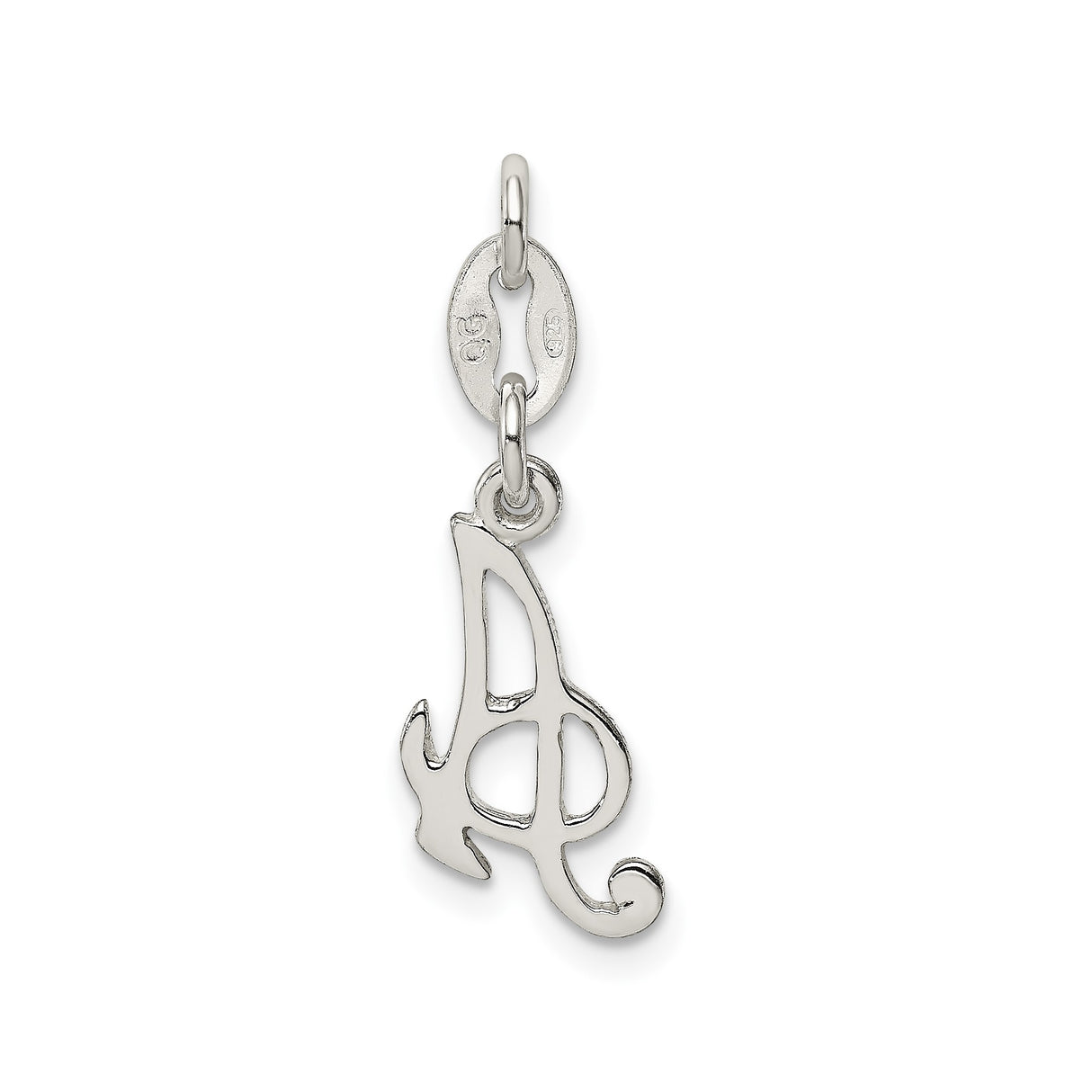 Sterling Silver Initial A Pendant with Cursive Script Design, Personalized Alphabet Charm