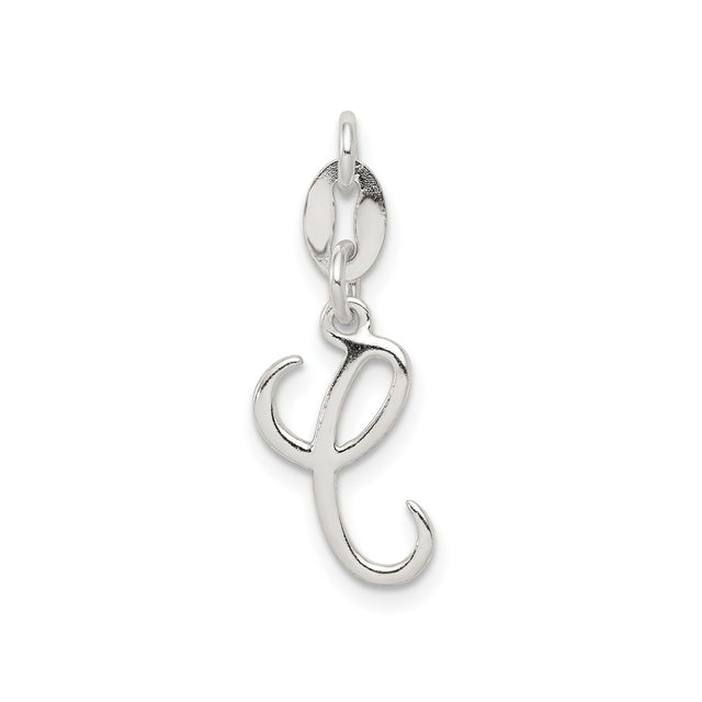 Sterling Silver Script Initial Pendant, Cursive Letter E Charm for Women