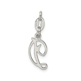 Sterling Silver Initial D Charm Pendant, Cursive Script Design, Polished Finish