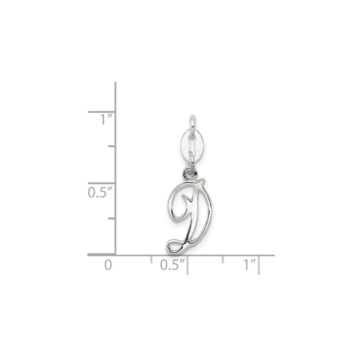 Sterling Silver Initial D Charm Pendant, Cursive Script Design, Polished Finish
