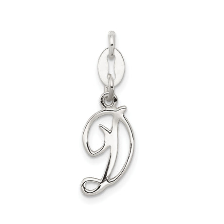 Sterling Silver Initial D Charm Pendant, Cursive Script Design, Polished Finish