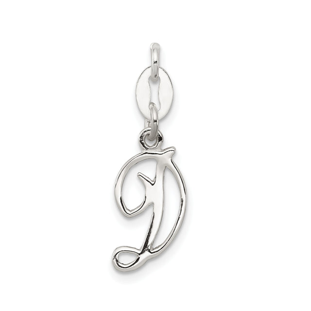 Sterling Silver Initial D Charm Pendant, Cursive Script Design, Polished Finish