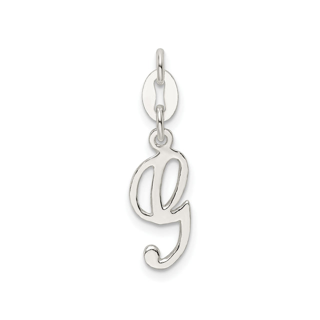Sterling Silver Letter G Pendant Charm, Polished Script Initial Monogram Jewelry for Women