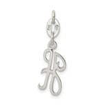 Sterling Silver Script Initial R Pendant, Polished Cursive Letter Charm