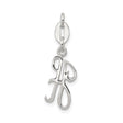 Sterling Silver Script Initial R Pendant, Polished Cursive Letter Charm
