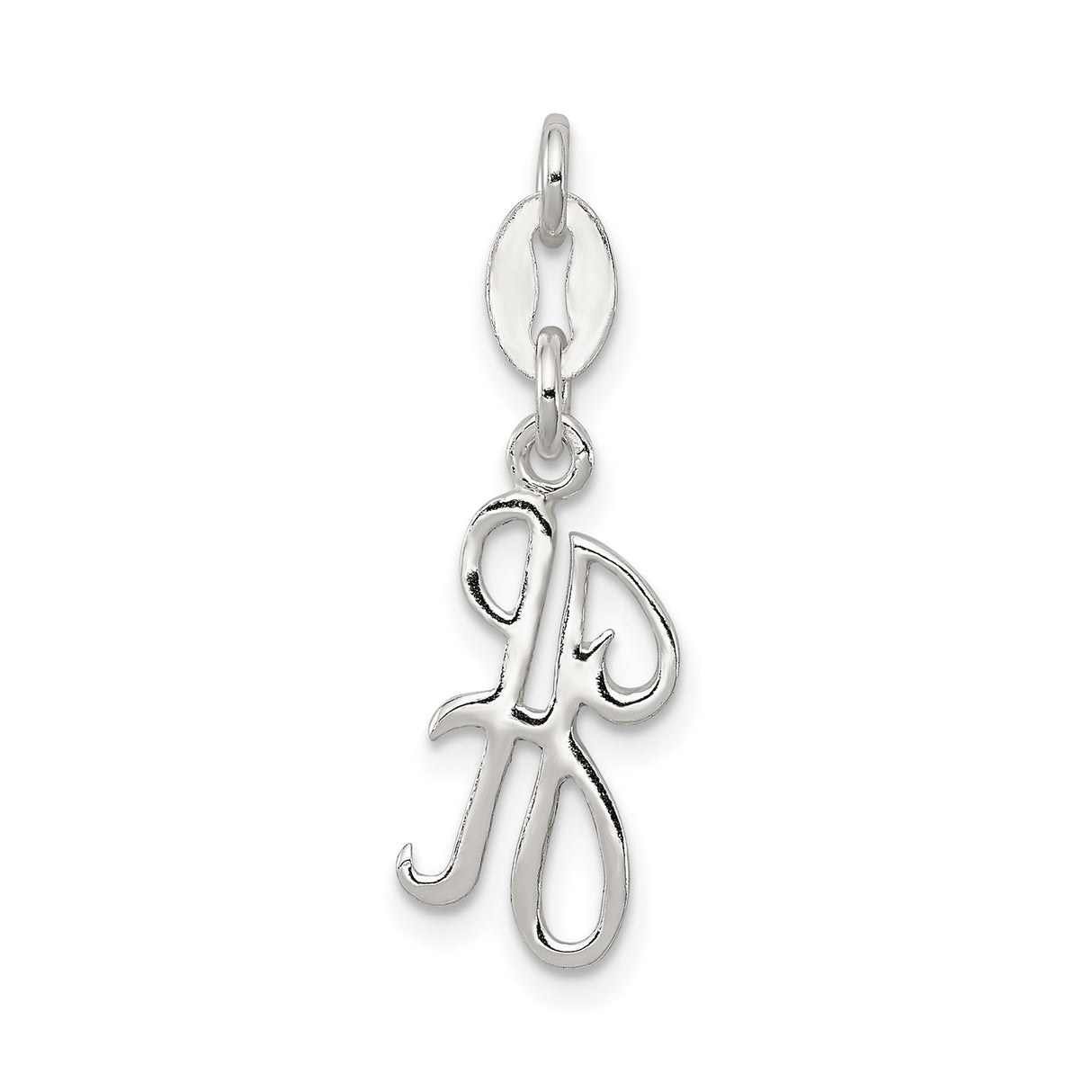 Sterling Silver Script Initial R Pendant, Polished Cursive Letter Charm