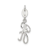 Sterling Silver Script Initial R Pendant, Polished Cursive Letter Charm