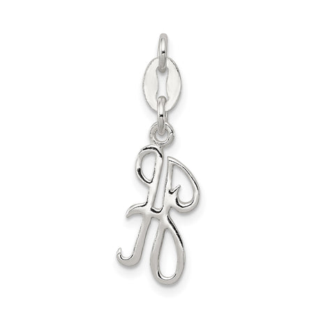 Sterling Silver Script Initial R Pendant, Polished Cursive Letter Charm