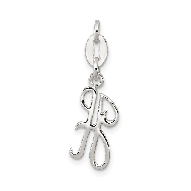 Sterling Silver Script Initial R Pendant, Polished Cursive Letter Charm