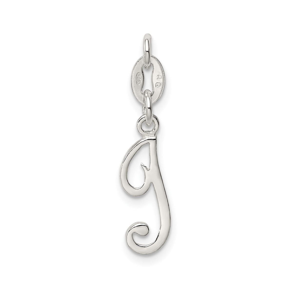 Sterling Silver Initial J Pendant, Polished Cursive Letter Charm for Women or Unisex Wear