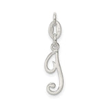 Sterling Silver Initial J Pendant, Polished Cursive Letter Charm for Women or Unisex Wear