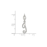 Sterling Silver Initial J Pendant, Polished Cursive Letter Charm for Women or Unisex Wear