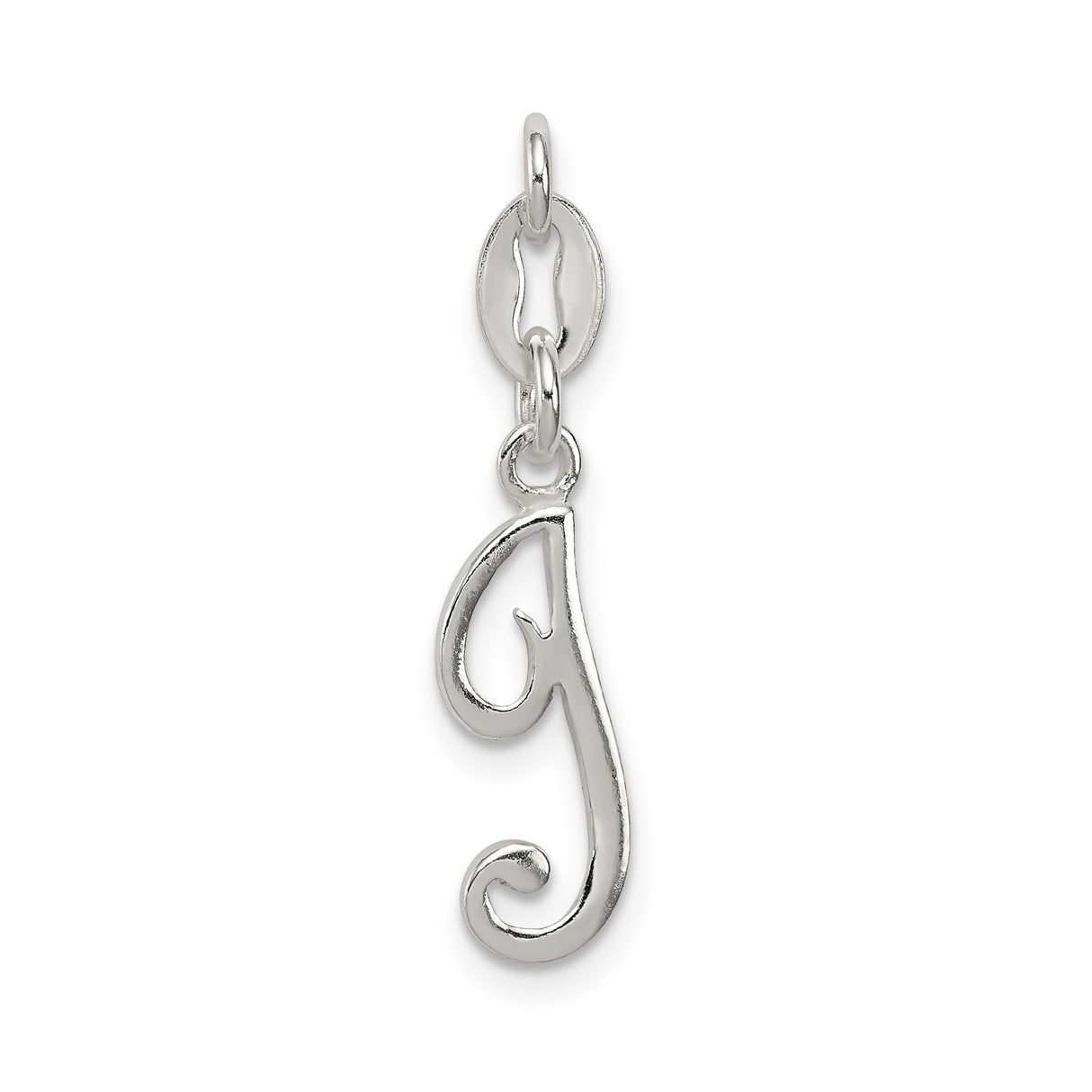 Sterling Silver Initial J Pendant, Polished Cursive Letter Charm for Women or Unisex Wear