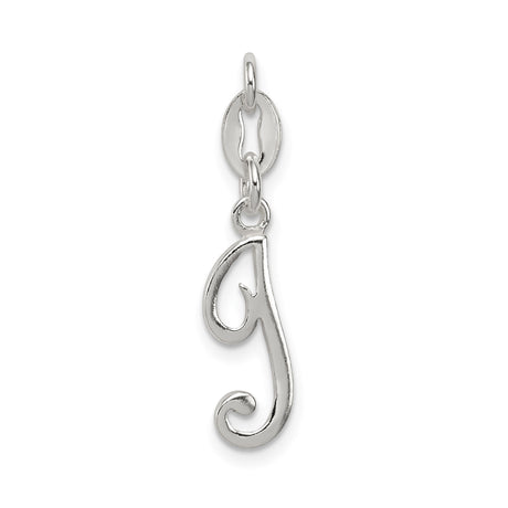 Sterling Silver Initial J Pendant, Polished Cursive Letter Charm for Women or Unisex Wear