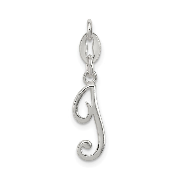 Sterling Silver Initial J Pendant, Polished Cursive Letter Charm for Women or Unisex Wear