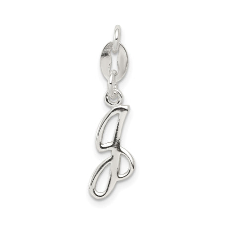 Sterling Silver Pendant, Script Letter G Initial Charm, Polished Cursive Monogram Design