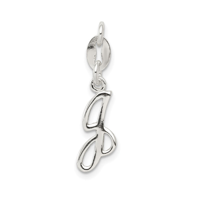 Sterling Silver Pendant, Script Letter G Initial Charm, Polished Cursive Monogram Design