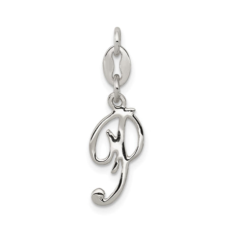Sterling Silver Script Initial J Pendant, Polished Cursive Letter Charm for Women