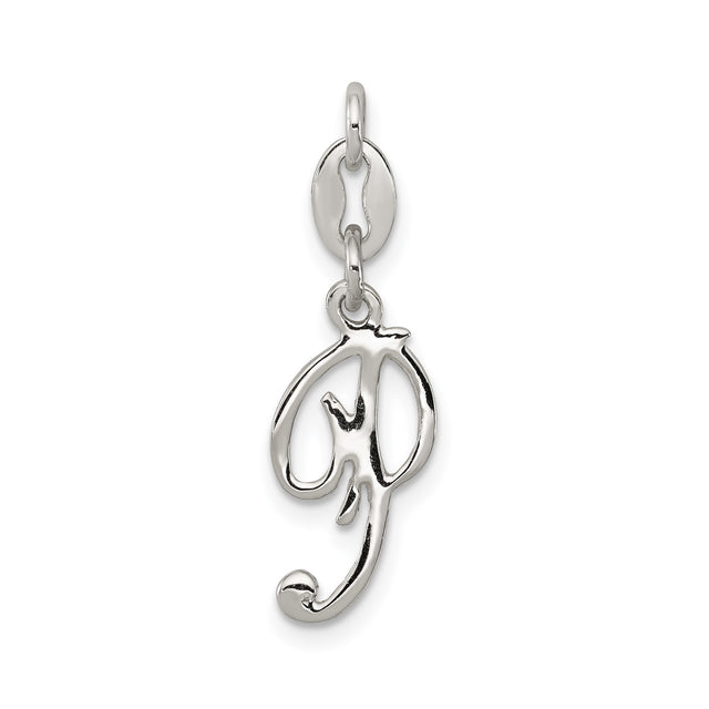 Sterling Silver Script Initial J Pendant, Polished Cursive Letter Charm for Women