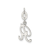 Sterling Silver Script Initial R Pendant, Polished Cursive Letter Charm for Women