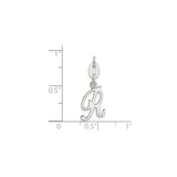 Sterling Silver Script Initial R Pendant, Polished Cursive Letter Charm for Women