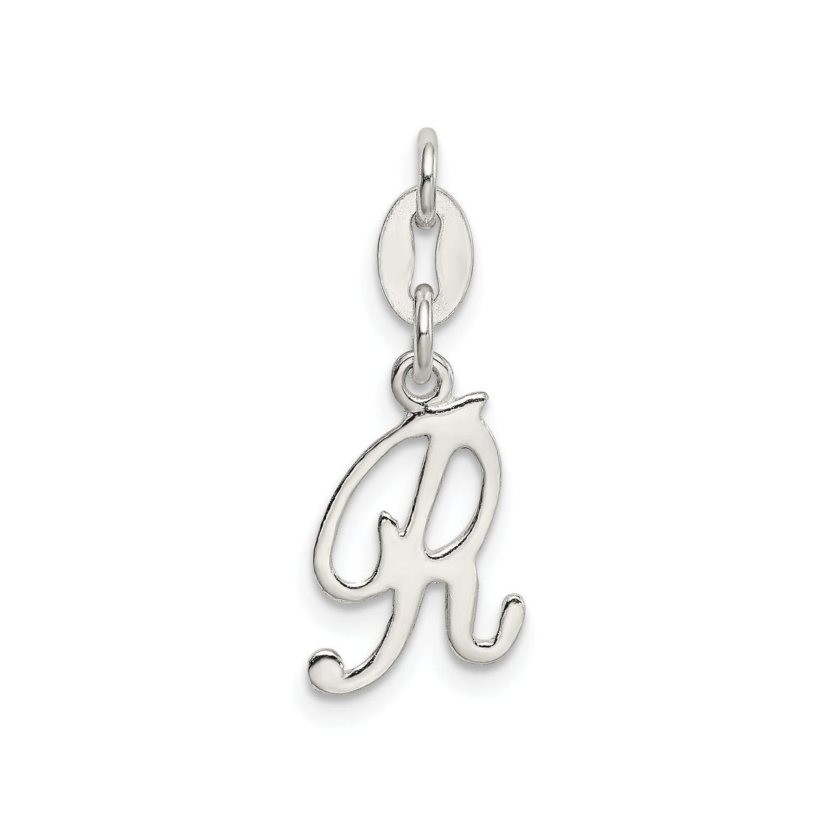 Sterling Silver Script Initial R Pendant, Polished Cursive Letter Charm for Women