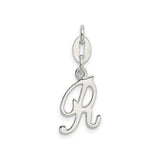 Sterling Silver Script Initial R Pendant, Polished Cursive Letter Charm for Women
