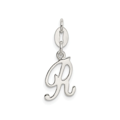 Sterling Silver Script Initial R Pendant, Polished Cursive Letter Charm for Women