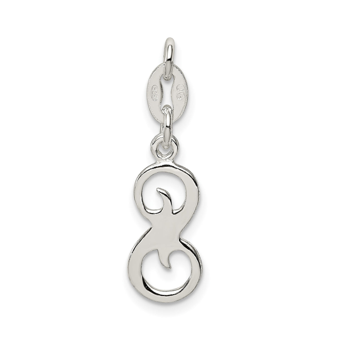 Sterling Silver Letter S Pendant, Polished Script Initial Charm for Necklace or Bracelet