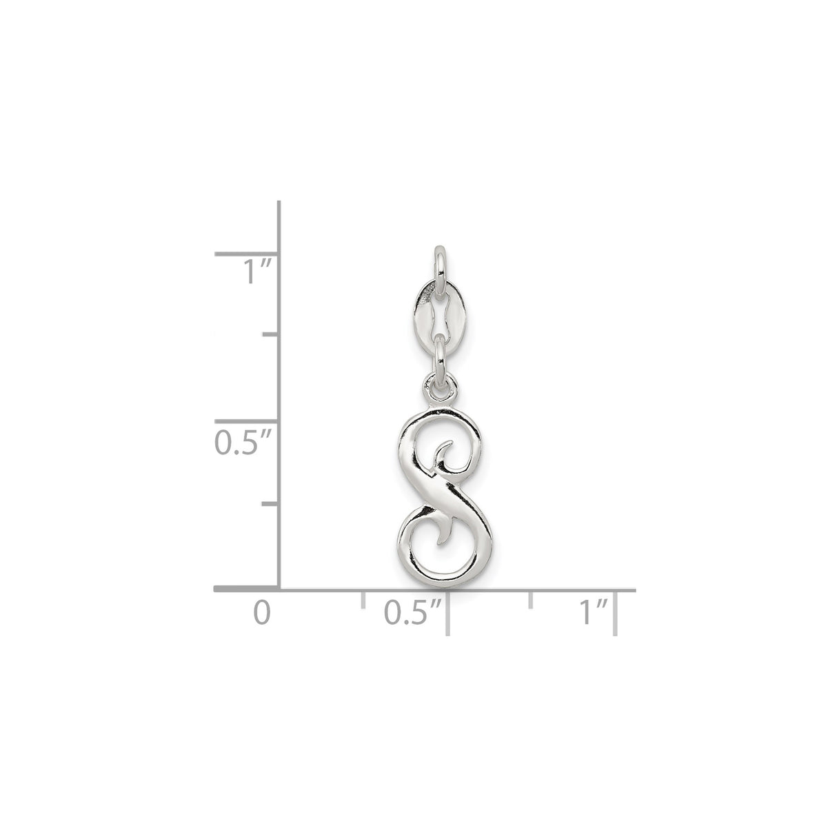 Sterling Silver Letter S Pendant, Polished Script Initial Charm for Necklace or Bracelet