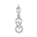 Sterling Silver Letter S Pendant, Polished Script Initial Charm for Necklace or Bracelet