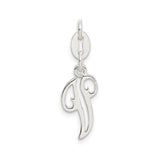 Sterling Silver Letter P Pendant, Script Initial Charm with Flowing Monogram Design for Women