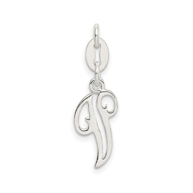 Sterling Silver Letter P Pendant, Script Initial Charm with Flowing Monogram Design for Women