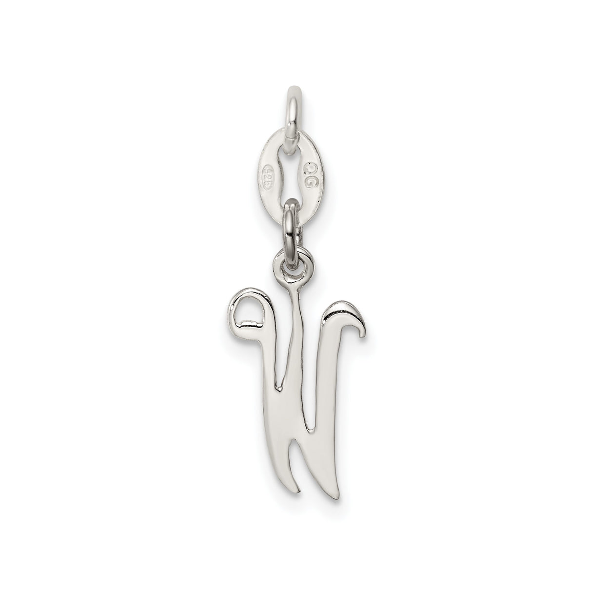 Sterling Silver Pendant, Script Initial W Letter Charm with Flowing Monogram Design