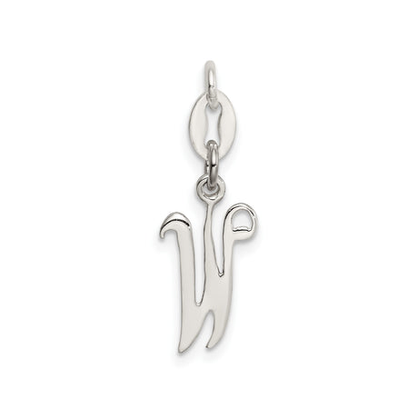 Sterling Silver Pendant, Script Initial W Letter Charm with Flowing Monogram Design