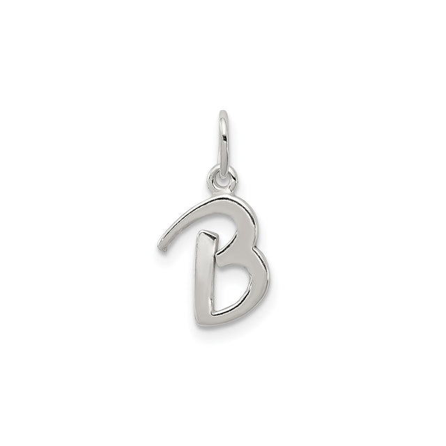 Sterling Silver Initial B Pendant, Script Letter Charm in Monogram Style for Women