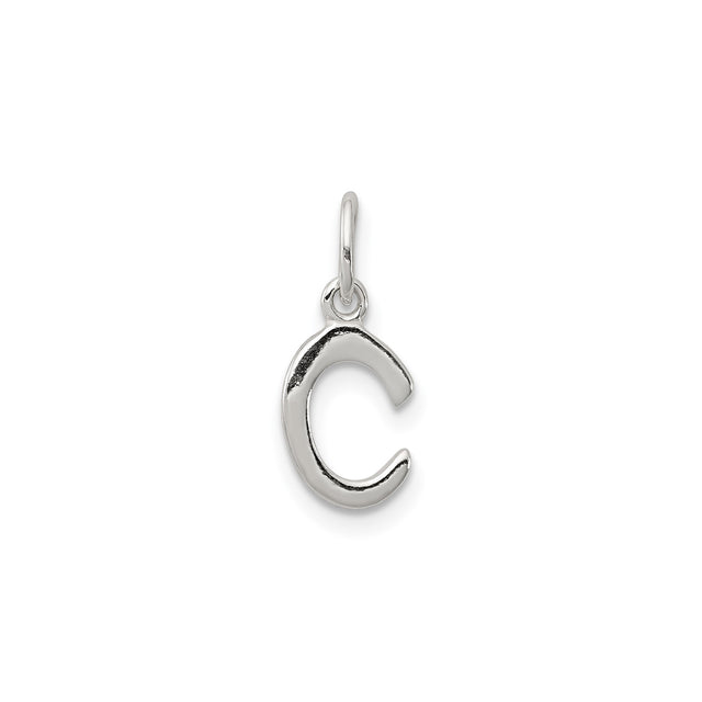 Sterling Silver Initial C Pendant Charm, Polished Block Letter Monogram Jewelry
