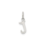 Sterling Silver J Pendant Charm, Polished Alphabet Initial Jewelry for Women or Unisex