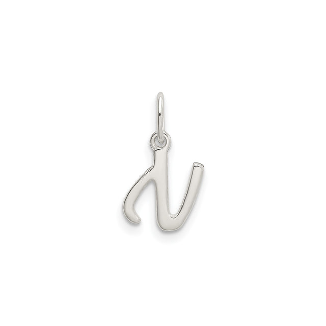 Sterling Silver Initial N Pendant, Script Style Letter Charm, Dainty Monogram Jewelry for Women